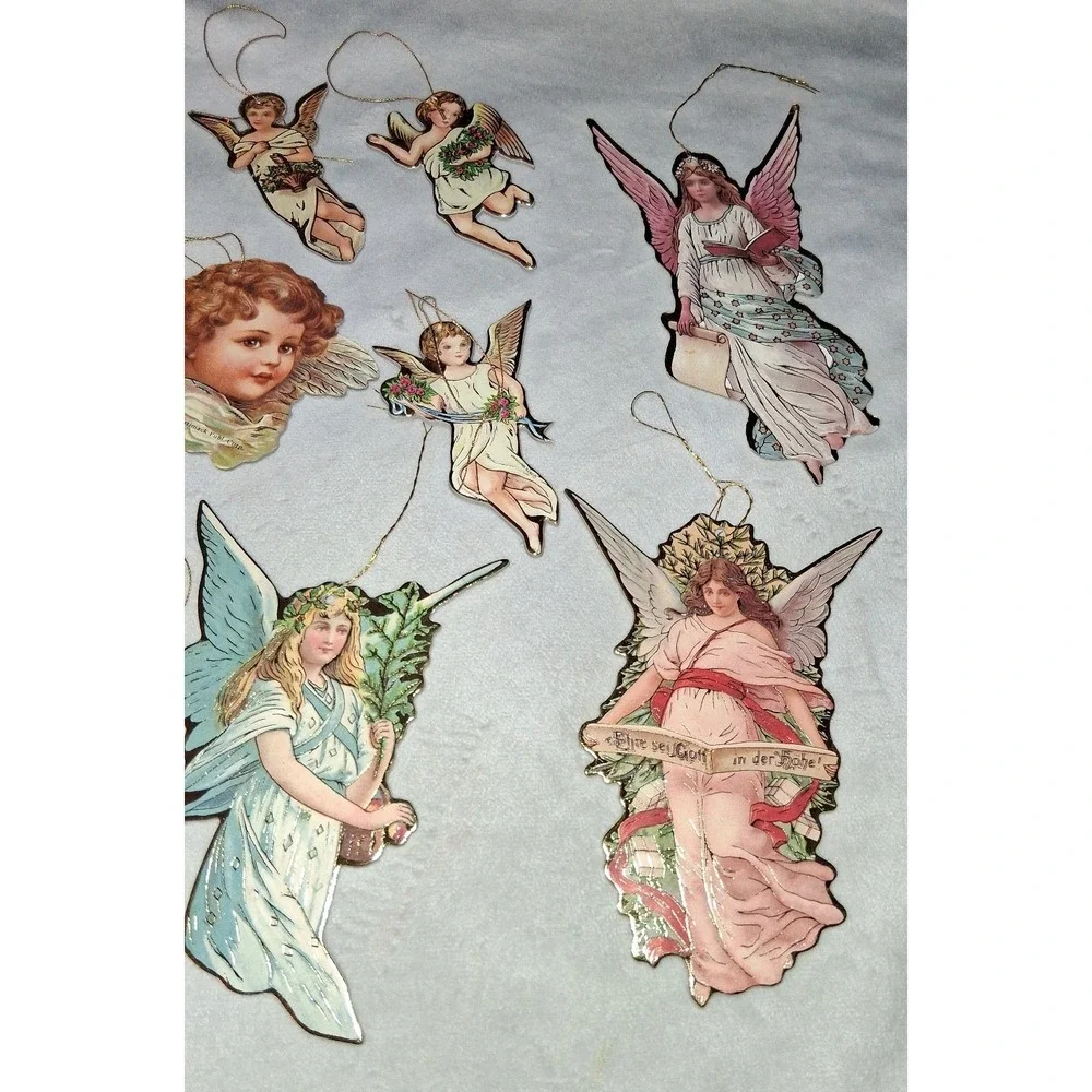 Vintage 1984 Merrimack Victorian Angel Cherub Die Cut Christmas Ornaments Lot of